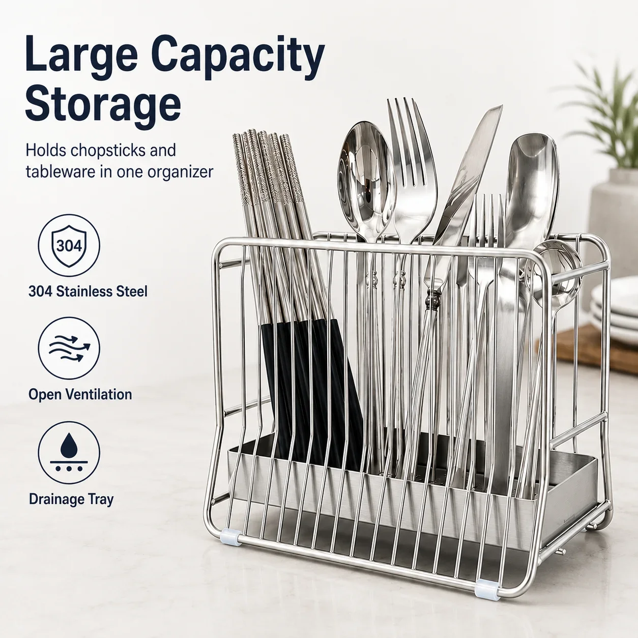 Commercial Kitchen Floor Drain - Chopstick Holder with Drain Tray, 304