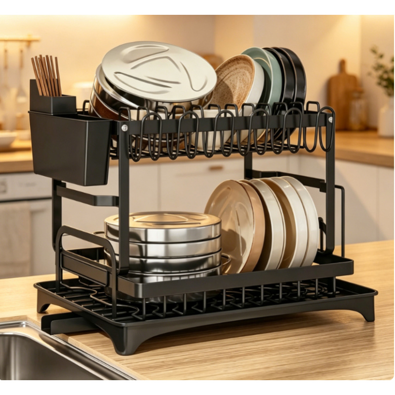 Commercial Kitchen Floor Drain - Premium Large-capacity 2-Tier Metal Dish Rack