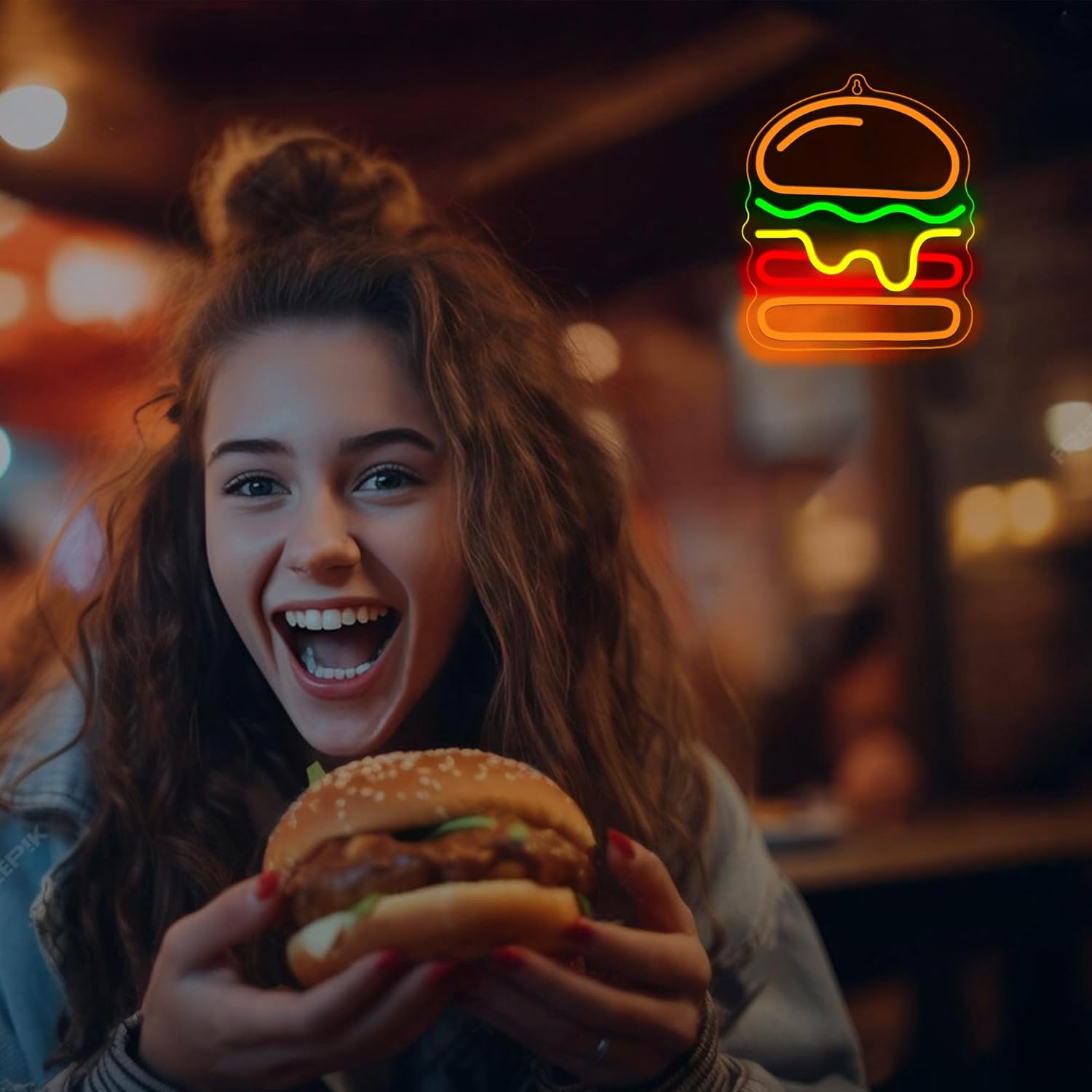 Burger Neon Sign with Layered  - đánh giá và giá Commercial Kitchen Light