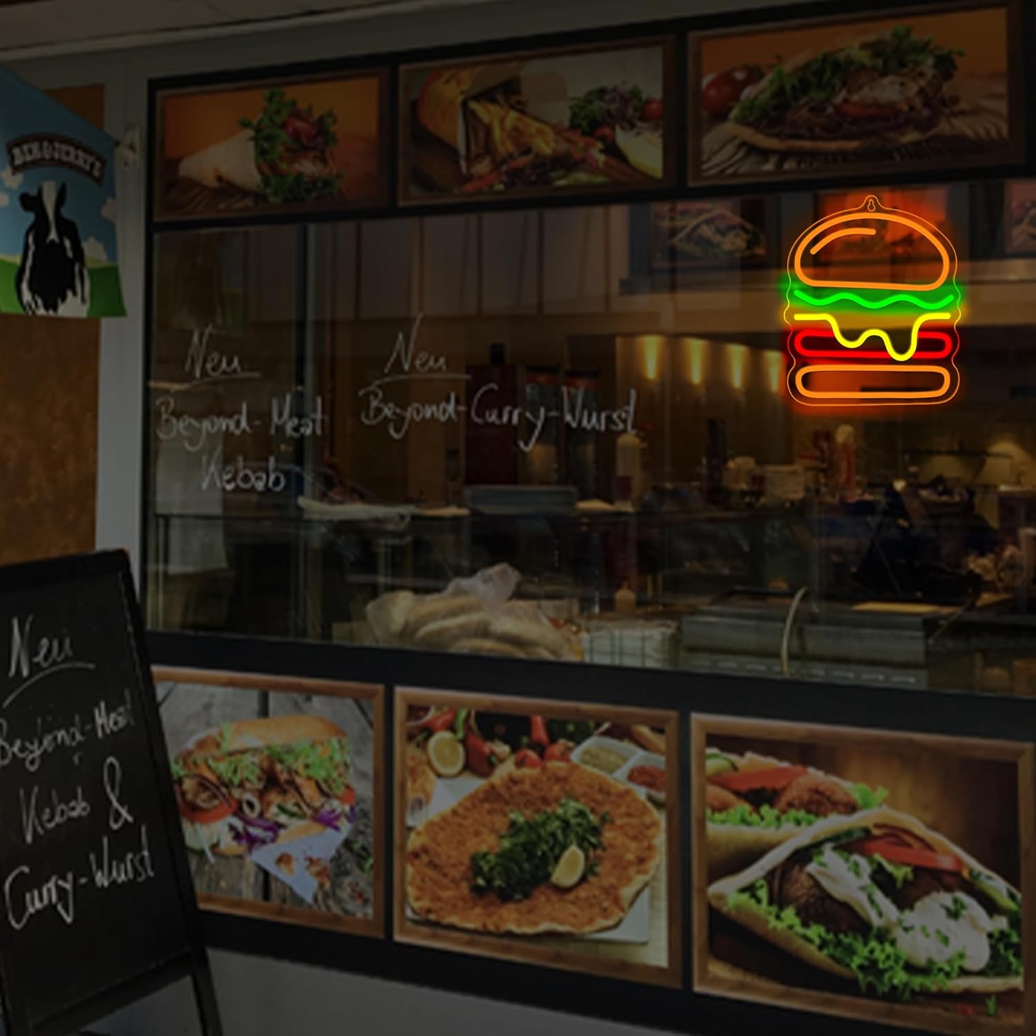 Burger Neon Sign with Layered  - đánh giá và giá Commercial Kitchen Light