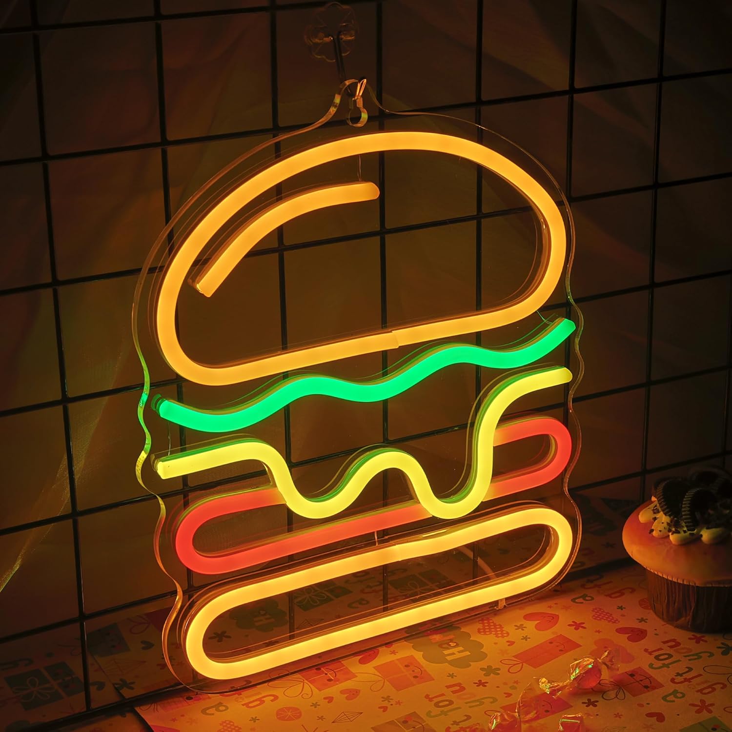 Burger Neon Sign with Layered  - đánh giá và giá Commercial Kitchen Light